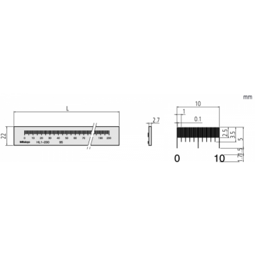 Mitutoyo Glasliniaal + Inspectiecertificaat, 0,1mm+